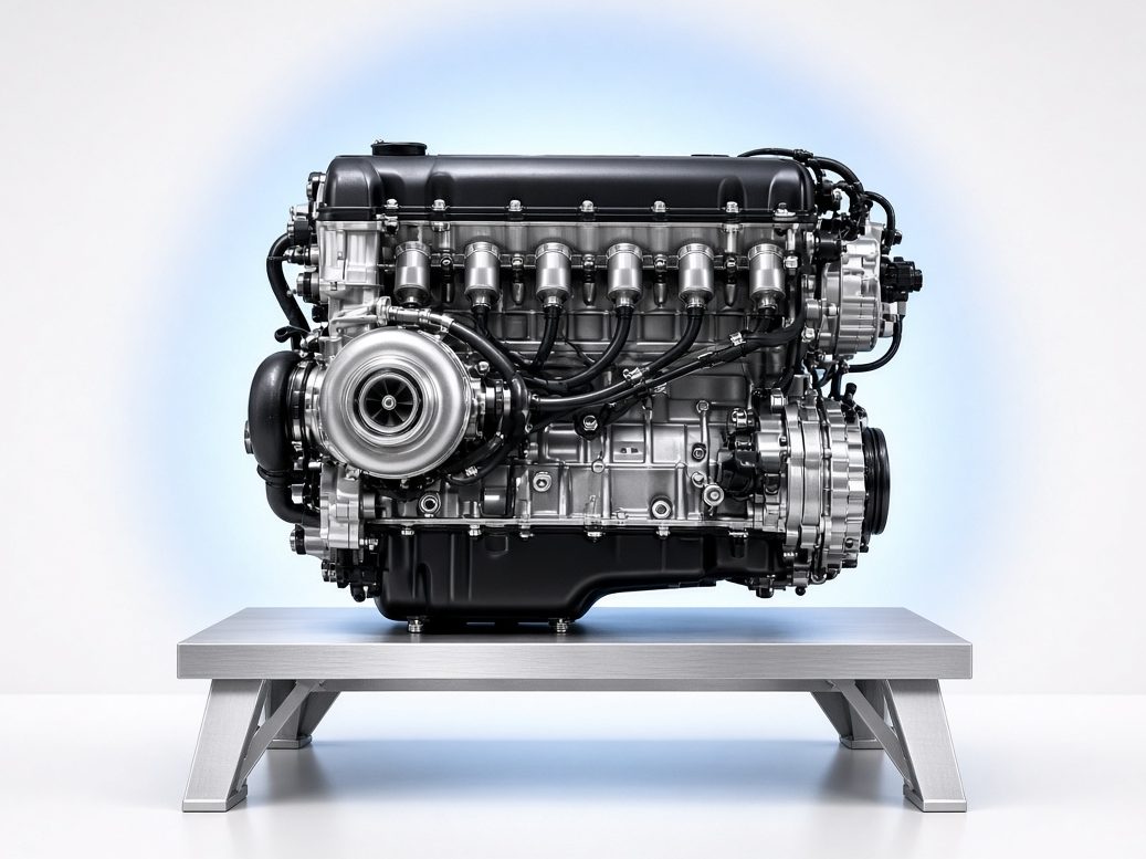 Inline-six on a dark bench